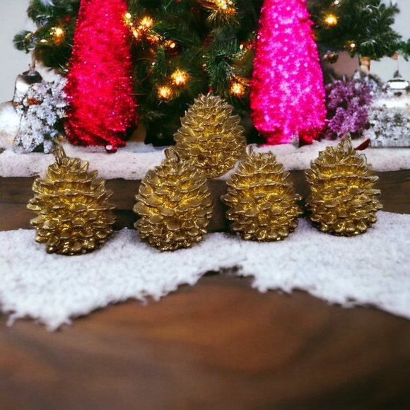 Gold Pinecone Christmas Ornaments Set of 5 Dept 56 Holiday Décor Place Card - Picture 6 of 9